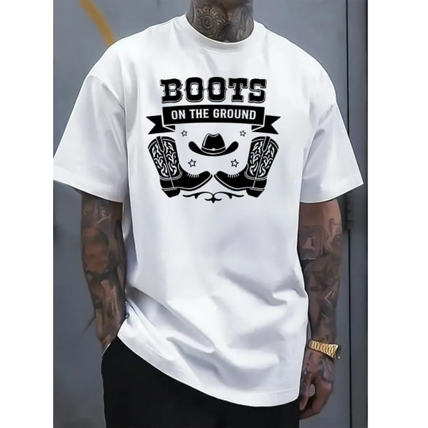 Boots on the ground Line Dance Cowgir is my Therapy Summer Fashionable Man'S Casual Plus T-shirt - Round Neck Short Sleeve Printed Man'S Graphic Oversized Top TEE Fishing T-shirts - Comfortable