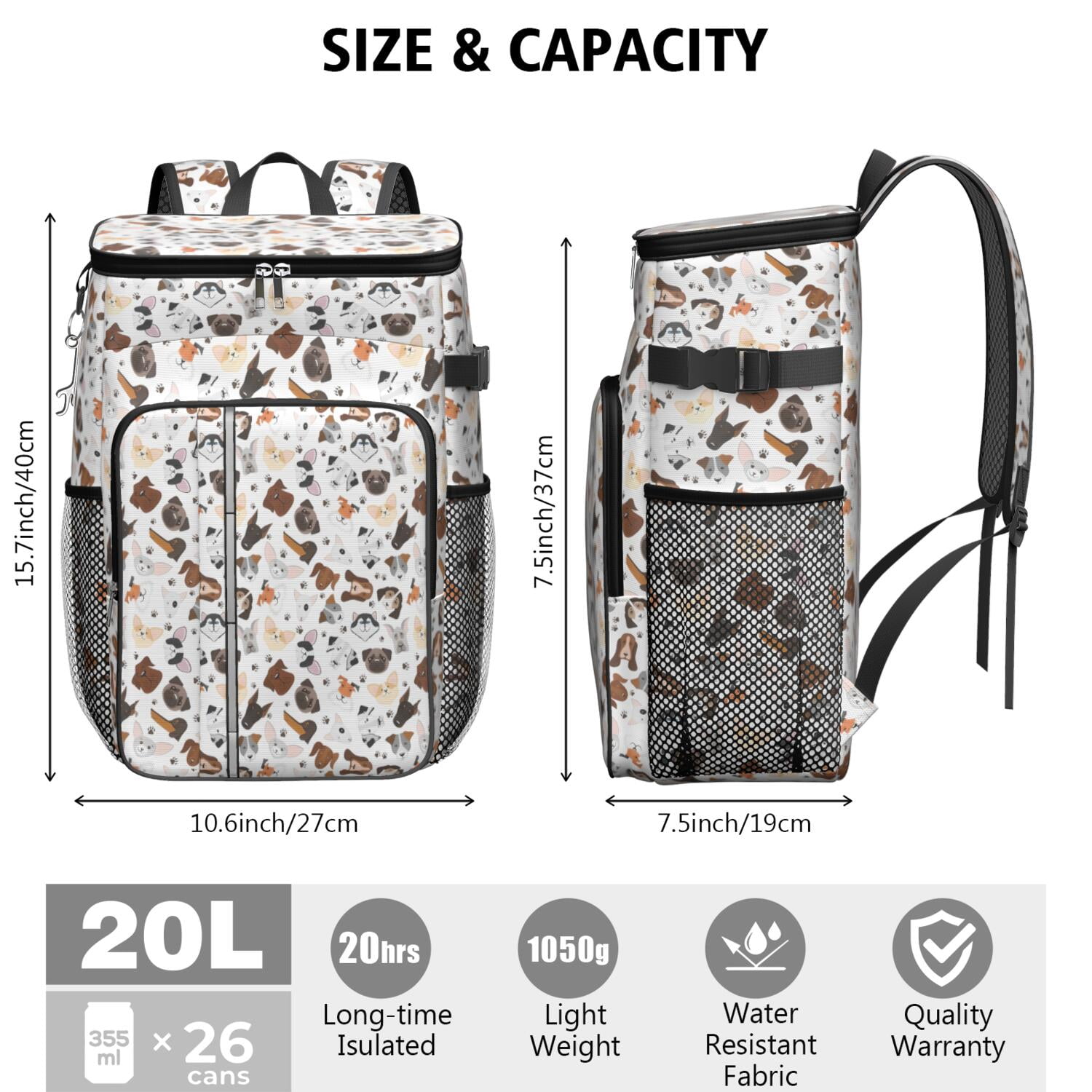 Travel Cooler Bag - Dachshund Dog Boston Terrier Dog Camping Beer Cooler Backpack with Bottle Opener- Waterproof Insulated Picnic Backpacks - Cooler Bag for Beach