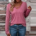thumbnail image 2 of WREESH Womens Fashion Slim T-Shirts V Neck Solid Color Pullover Long Sleeve Tops Keeping Warm Outing Tops Blouse Pink, 2 of 7