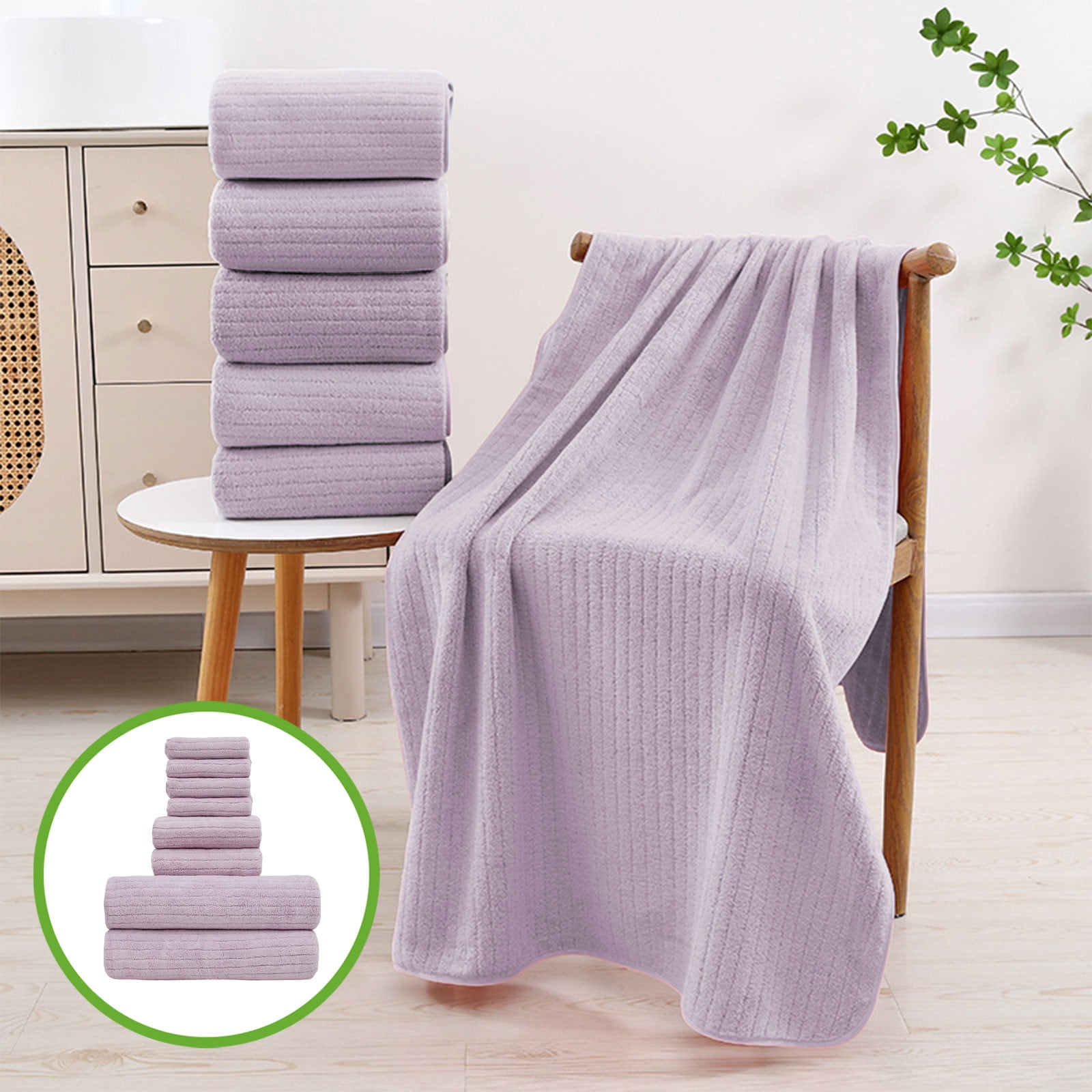 Beautynvta Bath Towel Set of 8 Pieces, Coral Velvet Highly Absorbent Quick Dry Towels Sets for Bathroom, 4 Square Towels, 2 Hand Towels, 2 Bath Towels, Purple