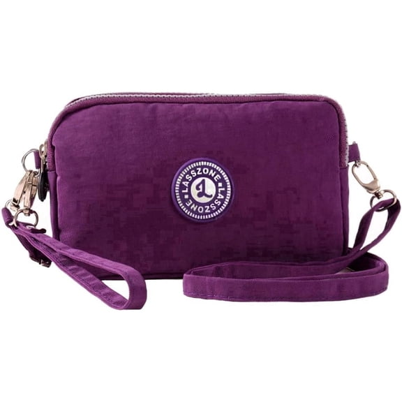KXF Cell Phone Purse 3 Layers Zipper Handbag Nylon Crossbody Shoulder Bags Phone Pouch Case Wrist Bag (Purple)