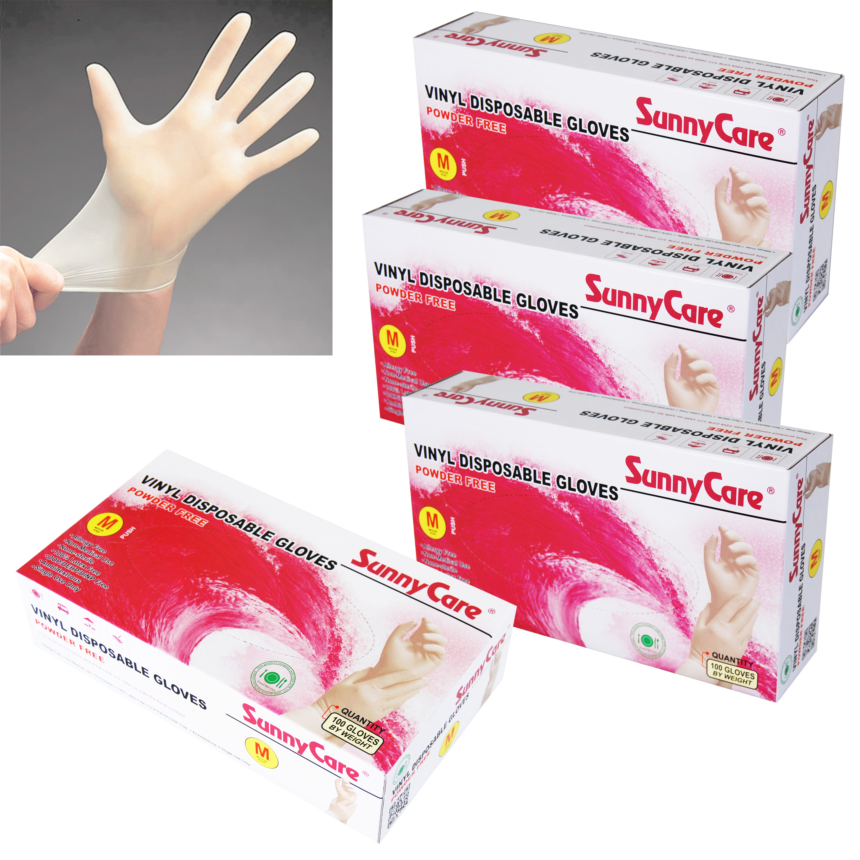 400pcs SunnyCare Powder Free Vinyl Gloves Food Service (Latex Nitrile