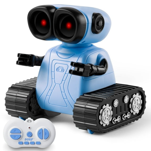 SGILE Remote Control Robot Toys with Music and Led Eyes, Auto-Demonstration, RC Rechargeable Emo Robots for Kids Age 3 4 5 6 7 Year Old Girls and Boys Gift Blue