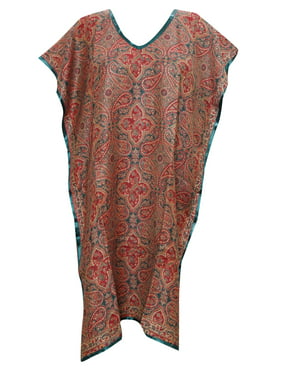 Mogul Womens Pashmina Caftan Wool Blend Tunic Floral Print Kaftan Dress XL
