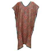 Mogul Womens Pashmina Caftan Wool Blend Tunic Floral Print Kaftan Dress XL