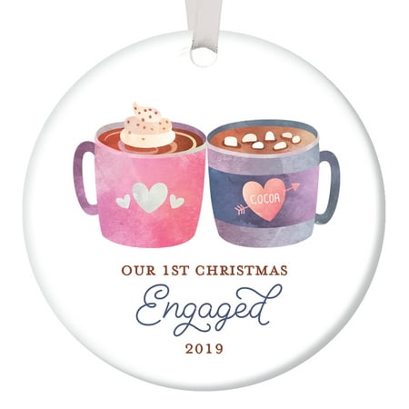 Our First Christmas Engaged Ornament 2019, Dated Year 2019, 1st Xmas Engagement Ornament for Fiancee, Cute Mugs Ceramic Present 3