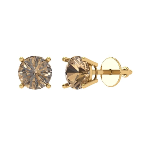 Clara Pucci 1Ct Champagne Round Cut VVS1 Screw Back Stud 18k Solid hypoallergenic Gold Designer Earrings For April