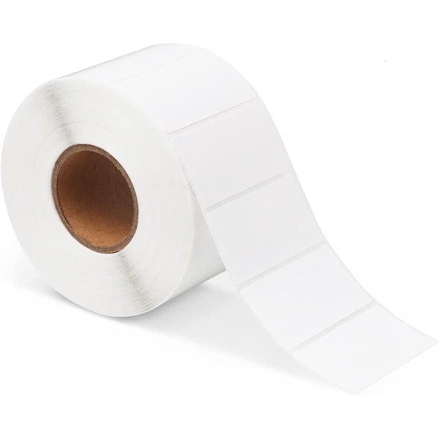 etiquetas adhesivas, 1 rollo 1000 etiquetas blancas lisas autoadhesivas, etiquetas autoadhesivas de 60 * 30 mm para imprimir direcciones postales, etiqueta de precio rollo frontal y tirilla desplegada con etiquetas rectangulares blancas lisas de 60×30 mm en columna, núcleo de cartón visible; también apto para organizar archivos o etiquetar cajas pequeñas.