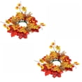 thumbnail image 2 of Set of 2 Autumn Sunflower Candle Ring Wreaths, Artificial Maple Twig Berry Mini Wreath for Thanksgiving Dining Table Centerpiece Decor (C), 2 of 6