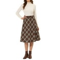 thumbnail image 3 of INSPIRE CHIC Women's Plaid Skirts Belted High Waist A-Line Mid-Length Skirts XL Brown White, 3 of 8