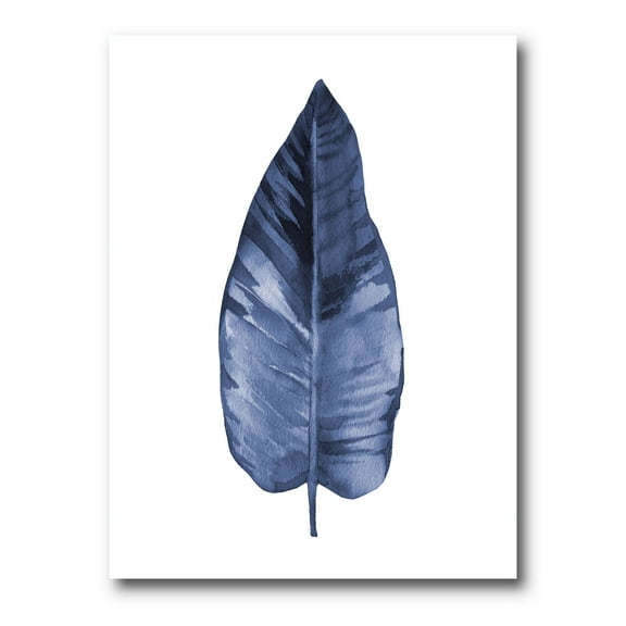 Designart ' Blue Leaf Watercolour On White Background ' Traditional Canvas Wall Art Print