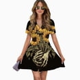 thumbnail image 2 of Sunflower Skull Women Dress V-Neck Short Sleeve Flowy Swing Party Midi Dress, 2 of 4