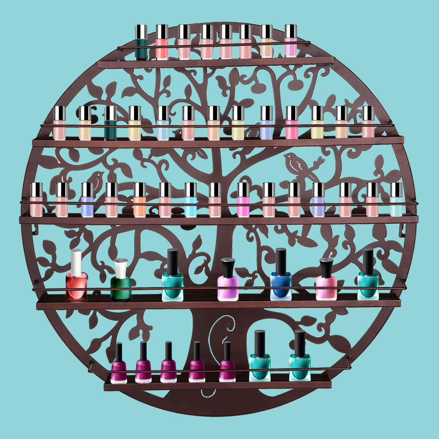 5 Tier Wall Mounted Nail Polish Rack Holder Tree Silhouettes Round Metal Salon Art Display Ushhe