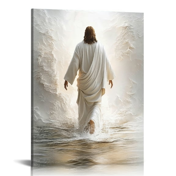 Jesus Walk on Water wall art decor Christian wall art, Jesus Canvas Wall Art Print ,Jesus Decorations Religious Christian Gifts for Church Prayer Room Living Room Home Decor Gift Wooden Framed