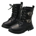 thumbnail image 5 of UngA Girls Tall Boots Kid's Girls Leather Lace-Up Zipper Mid Calf Combat Riding Winter Boots Black,1.5, 5 of 7