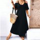 thumbnail image 5 of Vestido Maxi de Manga Corta para las Mujeres Hombro Frío Bolsillos de Hendidura Lateral Cuello en V Verano Casual, Vestido Maxi de Color Sólido para las Mujeres, 5 of 5