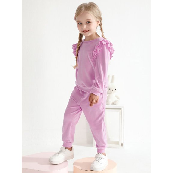 Girls Fall Clothes Sets Kids Casual Long Sleeve Tops Pants Sweatsuit 2Pcs Tracksuit Outfits, Size 2-10 Years Old