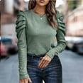 thumbnail image 2 of HAPIMO Women's Ruffle Puff Sleeve Shirts ONeck Sweatshirt Relaxed Pullover Blouse Stripe Solid Color Tops Gifts for Women Casual Slim Tee Shirt Fashion Clothing Green M, 2 of 6