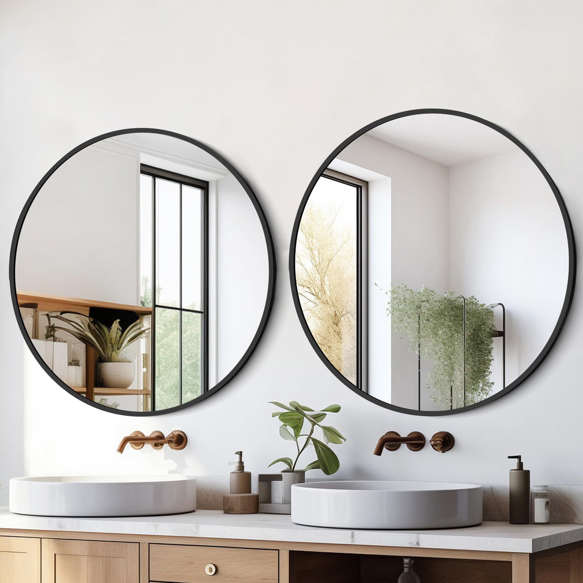 Gleamira 18" Round Wall Vanity Mirror Bathroom Mirror with Aluminum Alloy Frame, Black