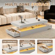 BaPiPro 47 Inch Modern LED Coffee Table with 2 Drawers, USB Charging & Smart Control, Large Center Table for Living Room, White