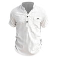 thumbnail image 4 of VSSSJ Men's Henley Shirt Casual Short Sleeve Button Up Textured Shirts Banded Collar Solid Summer Beach Shirts Tops with Pocket White XXL, 4 of 8