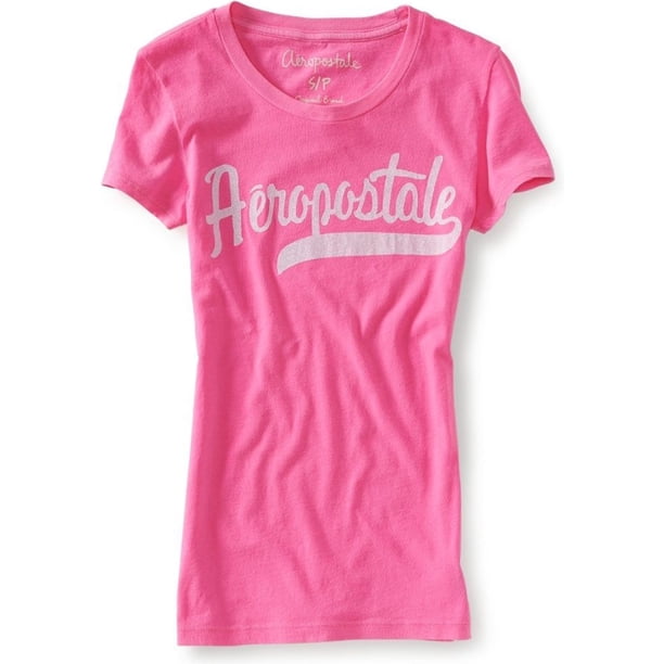 Aeropostale Sparkle Glittery Graphic playera para mujer, rosa, mediano