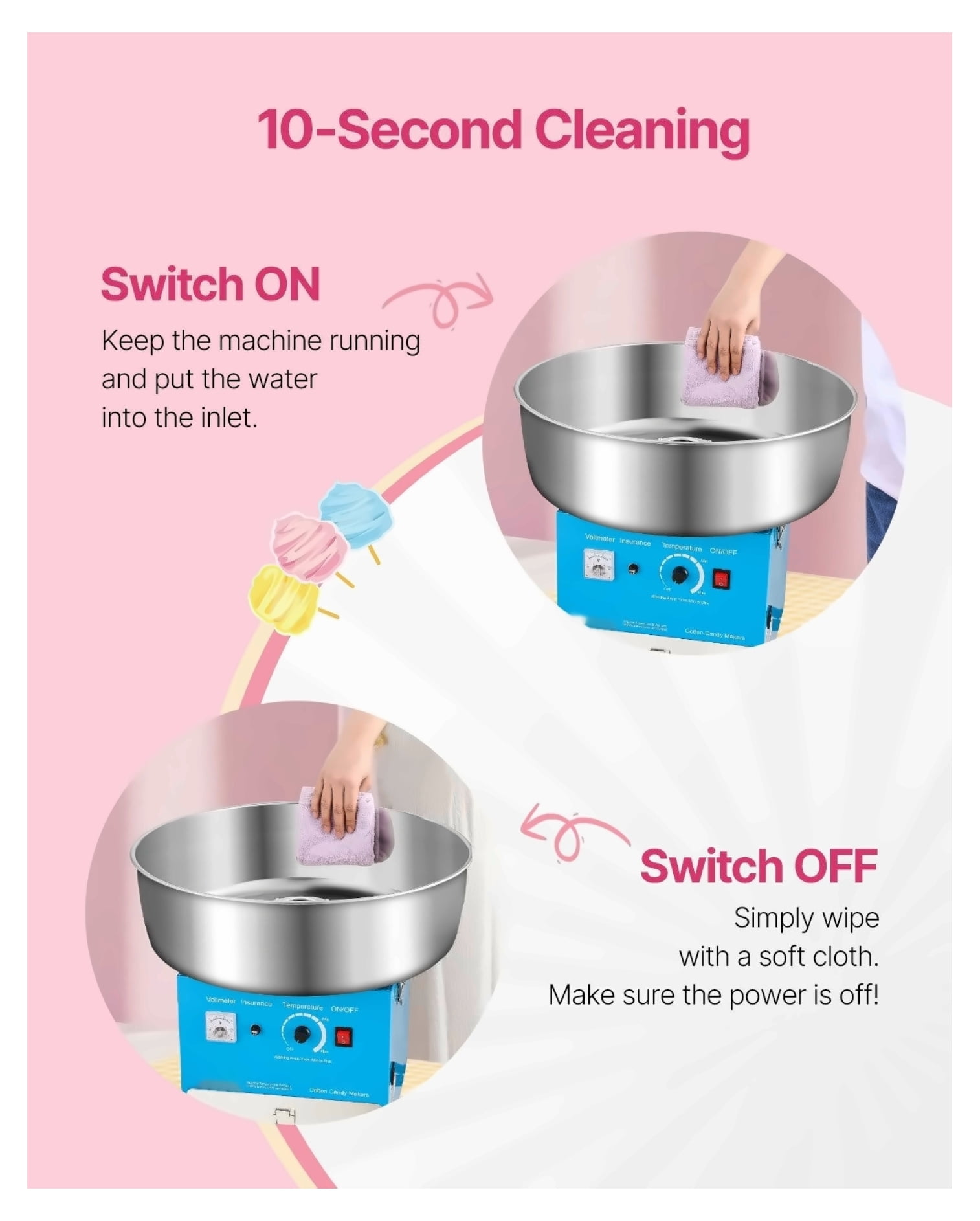 Electric Cotton Candy Machine, 1000W Commercial Candy Floss Maker with 20.5" Bowl, Blue - Home & Party Use