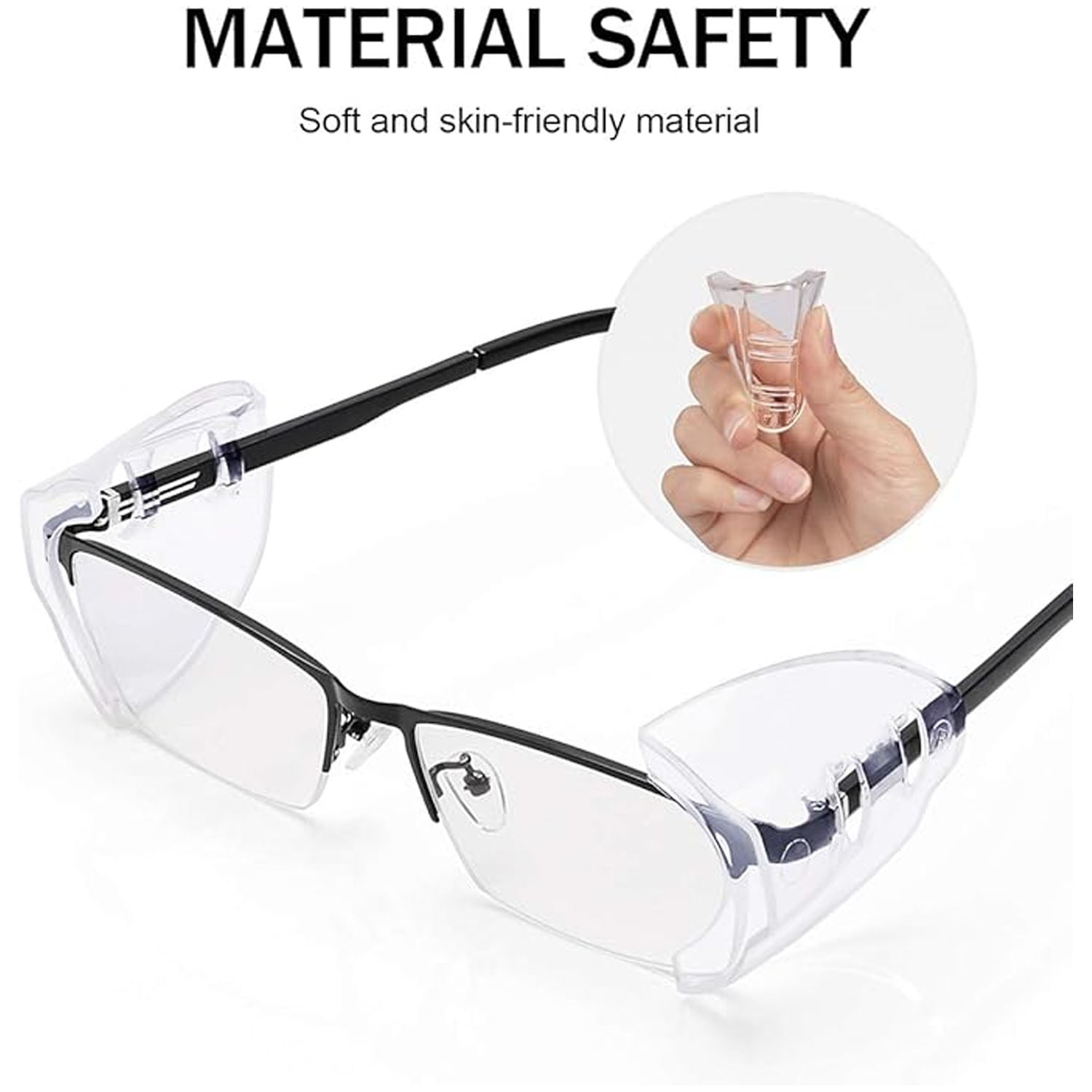 Safety Glasses Side Shields for Prescription Glasses, Slip on Clear Eye Glasses, Fits Small to Large Eyeglasses
