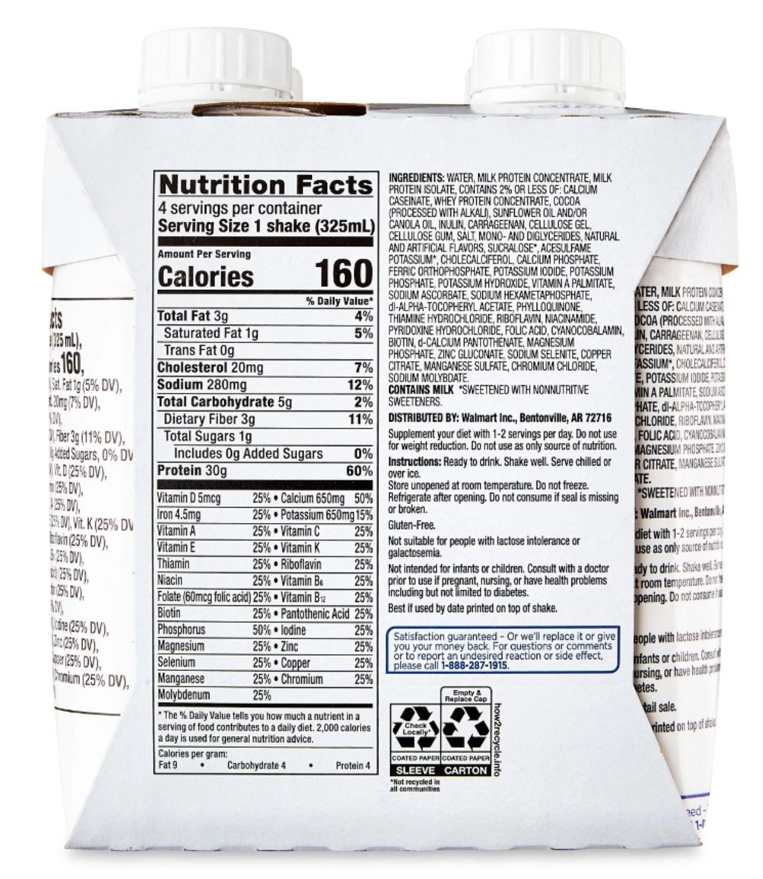 Equate Max Protein Nutrition Shake, Chocolate Flavored, Liquid, 11 fl oz, 4 Count