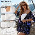 thumbnail image 6 of FKELYI Purple Butterfly Musical Note Print Women's 2 Piece Short Set for Summer Open Front Shirt Top & Shorts with Elastic Waist Beachwear Loungewear Set for Ladies, M, 6 of 7