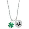 thumbnail image 1 of Delight Jewelry Silvertone Translucent Green Lucky Four Leaf Clover Silvertone Script Initial Disc - U - Charm Necklace, 20"+3", 1 of 4