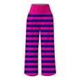thumbnail image 4 of USNSM Women's Elastic Palazzo Pants High Waisted Casual Fashion Striped Print Pants Wide Leg Baggy Lounge Trousers Hot Pink S, 4 of 4