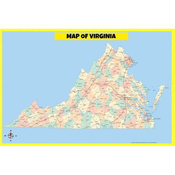 Virginia Map Poster - Laminated Wall Map - Style D - 18x24 - Ideal for Classrooms and Homes – Features Bright Colors and Vivid Imagery