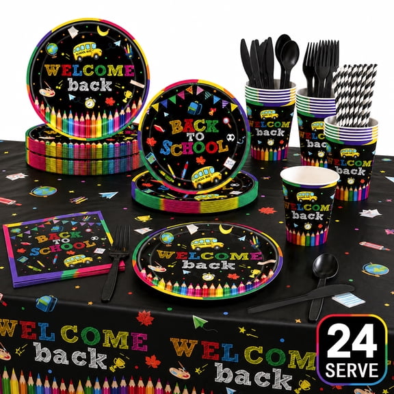 Back to School Party Supplies School Bus Plates Napkins Tableware for Birthday Party Supplies Serve 24