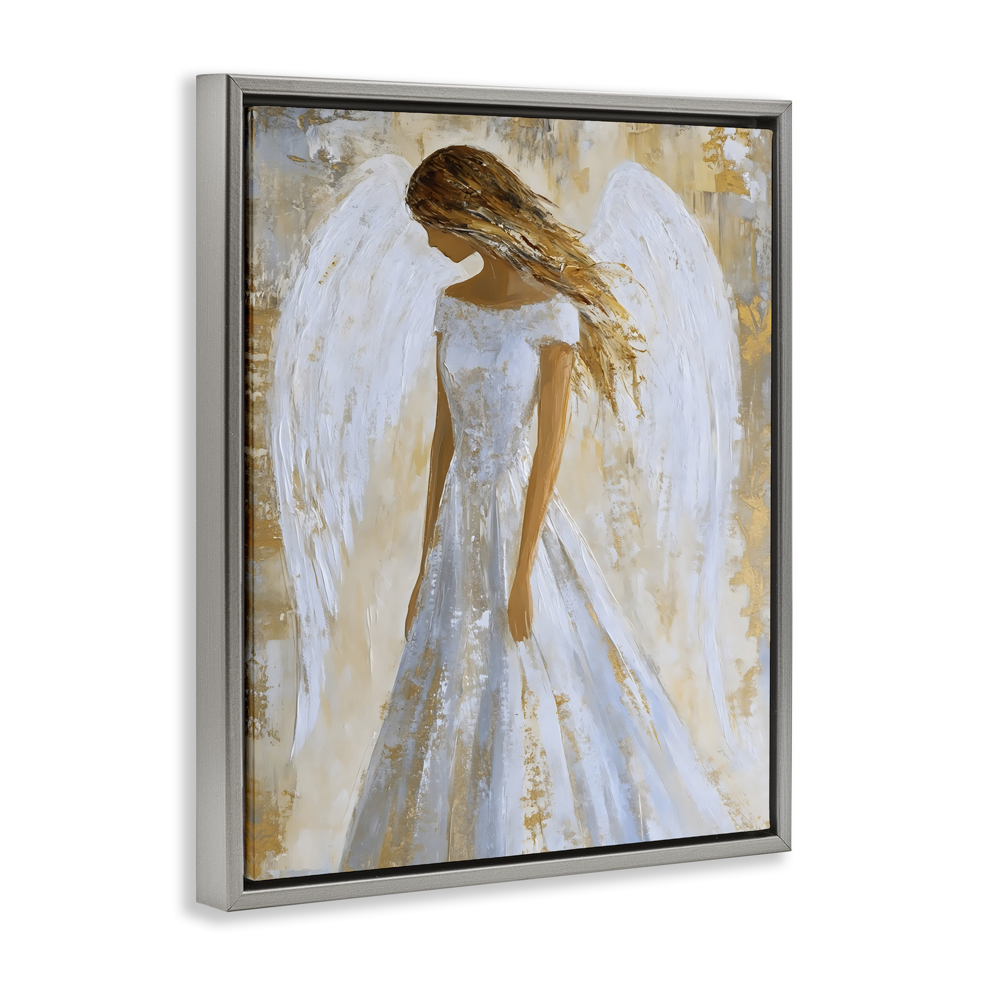 Holy Angel In White Gray Framed Floater Canvas Wall Art, design by Franklyn Gregory