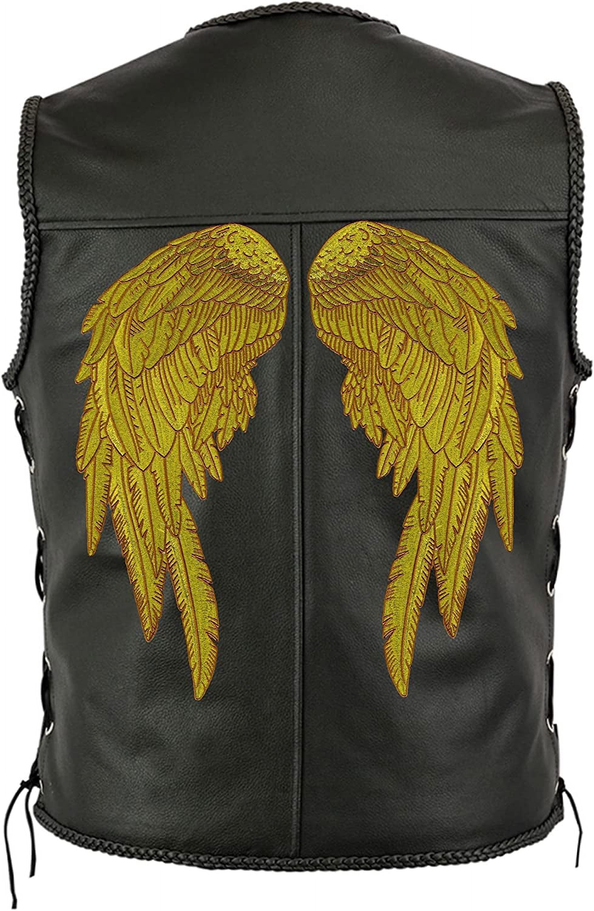 Gold Metallic Angel Wing Patches 14" | "Saints & Sinners" Realistic Wings and Feather Guardian Angels Back Patch | Embroidered Iron On | Large 2pc. Set - by Nixon Thread Co.