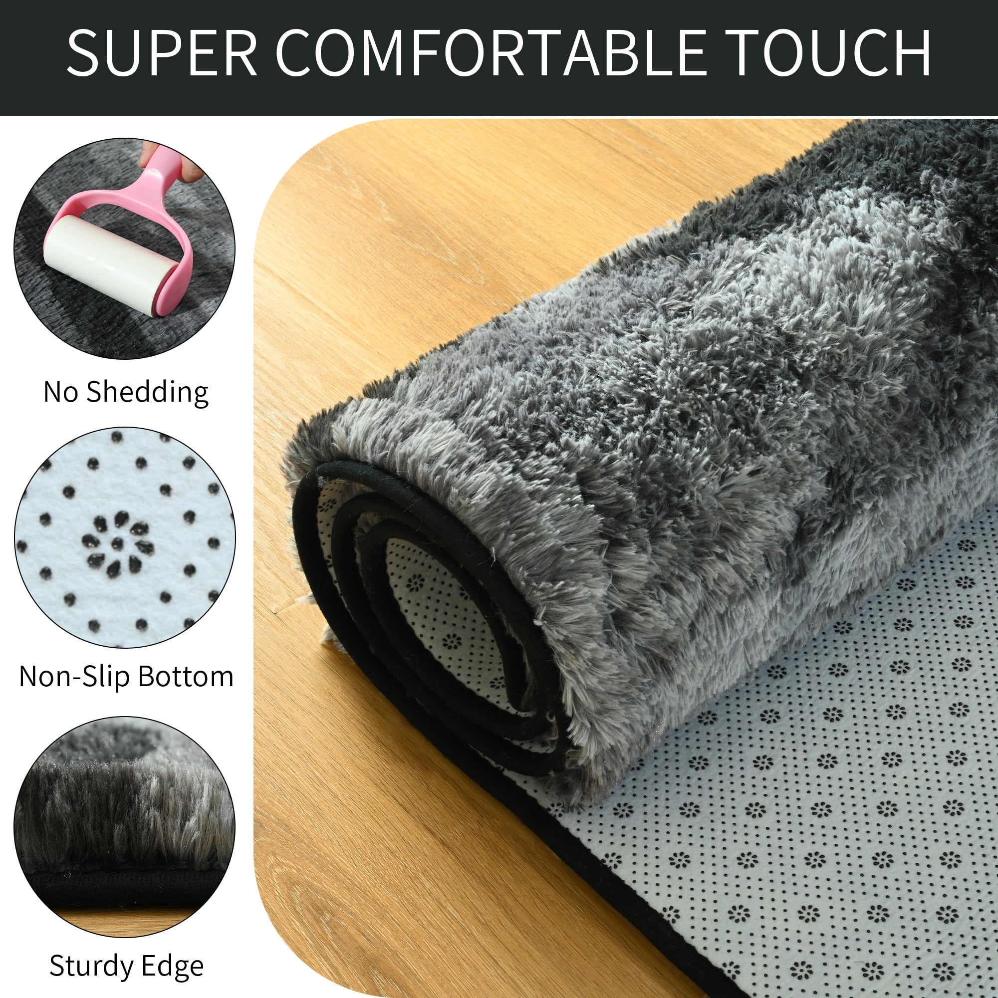 Arogan 4x6 Feet Area Rugs for Living Room Bedroom, Black Soft Fluffy Shaggy Bedside Carpet, Machine Washable Indoor Floor Rug for Kids Home Decor Aesthetic