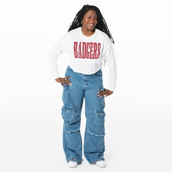 Women's ZooZatz White Wisconsin Badgers Cropped Long Sleeve T-Shirt