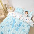 thumbnail image 3 of Manfei Kids Blue Letter Monogrammed M Twin Bedding,Cartoon Bowknot Stripes Duvet Cover Set for Teens Girls,Super Cozy Room Decor,2pcs,No Comforter, 3 of 6