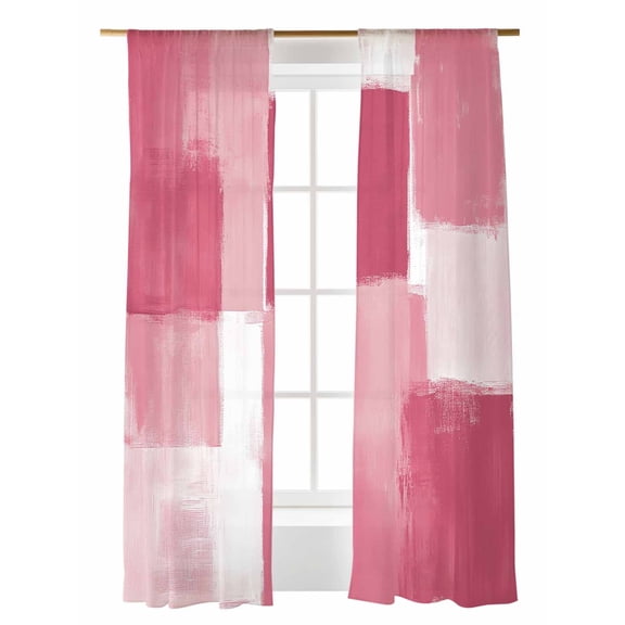 Pink White Sheer Curtains 84 Inch Long 2 Panels, Graffiti Art Mottled Gradient Color Blocks Modern Light Filtering Rod Pocket Semi Sheer Curtains, Sheer Voile Drapes for Living Room Bedroom, 52"x84"