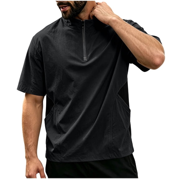 Avirosel Men's Casual Color Block Short Sleeve Cage Jacket Half Zip Breathable Athletic Training Apparel for Outdoor Activities Black
