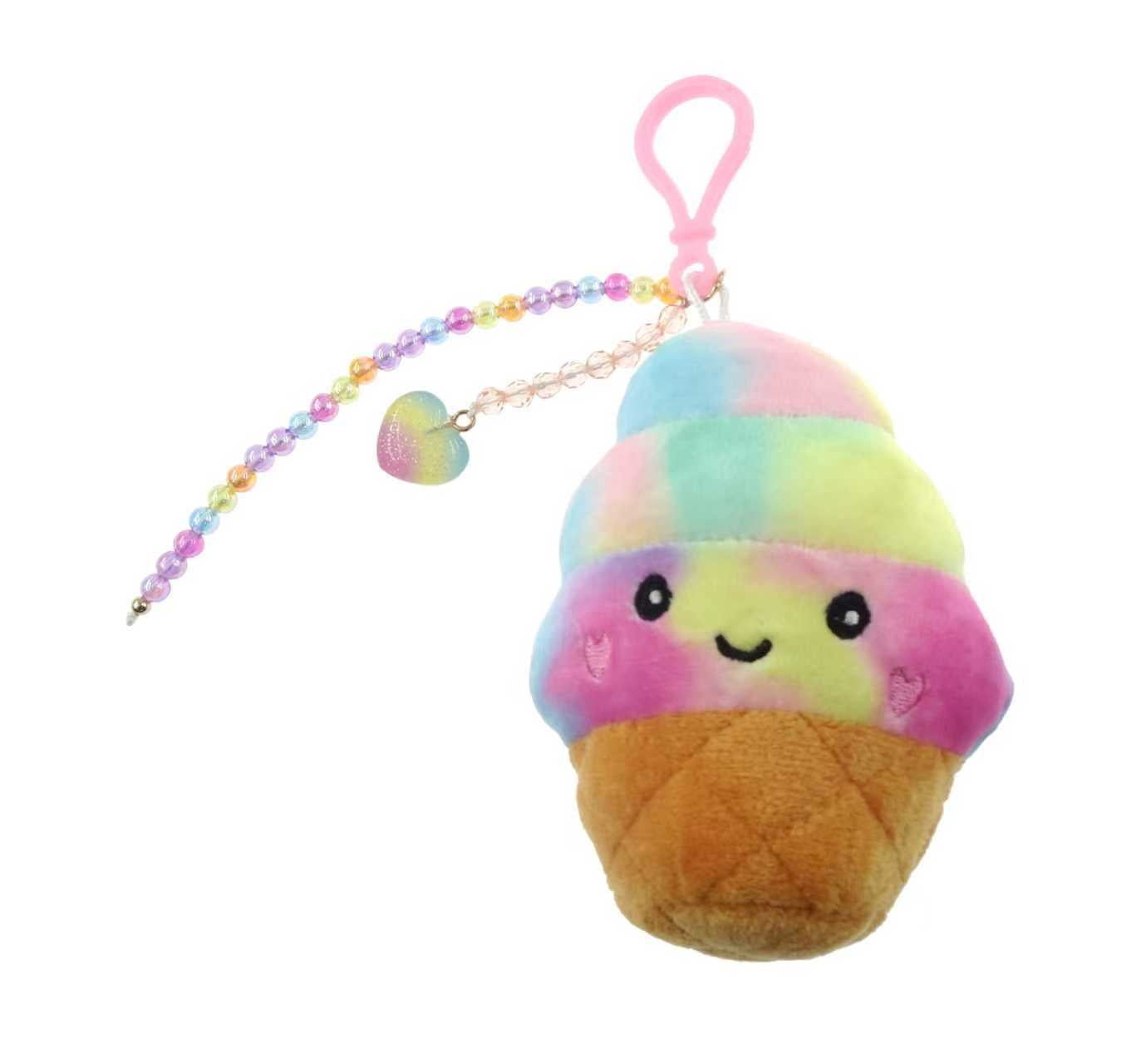 Wonder Nation Girls Ice Cream Cone Plush Keychain Bag Charm, Multi