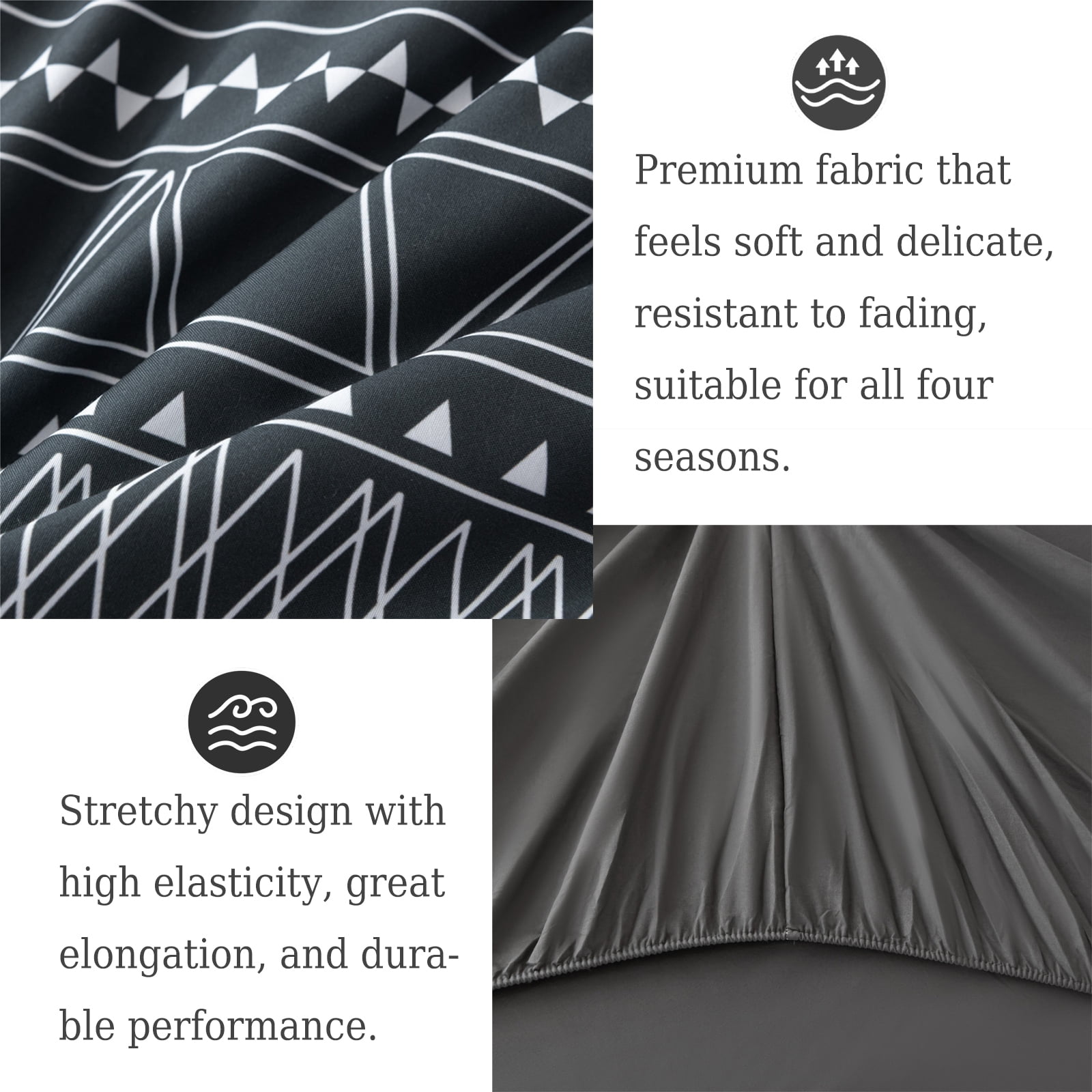 RYNGHIPY Full Bed in a Bag for Men 8 Pieces Black Grey Comforter Set Boho Stripe Gradient Bedding Quilt Set Lightweight Soft Bedding Comforter Sets (Black Grey,Full)