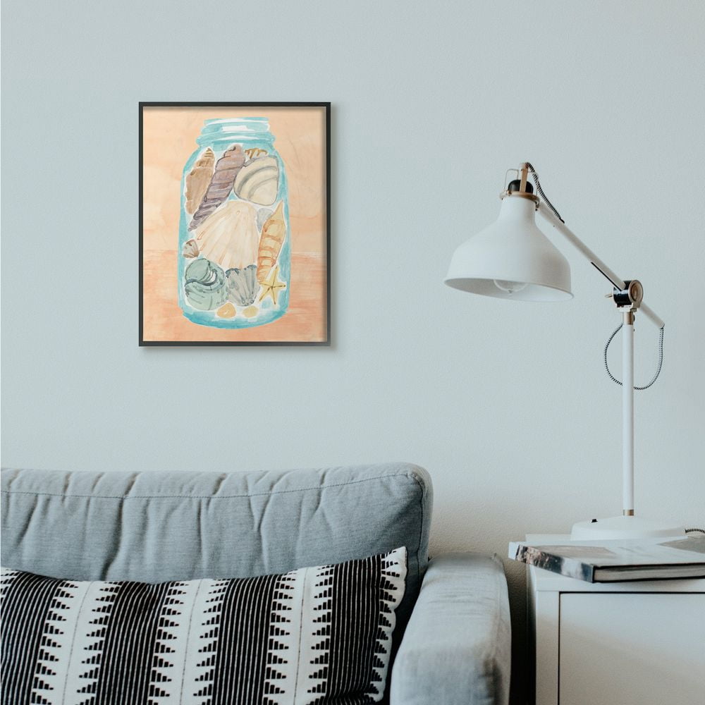 Stupell Industries Beach Shells In Jar Orange Blue Painting Framed Wall Art by Annie Warren