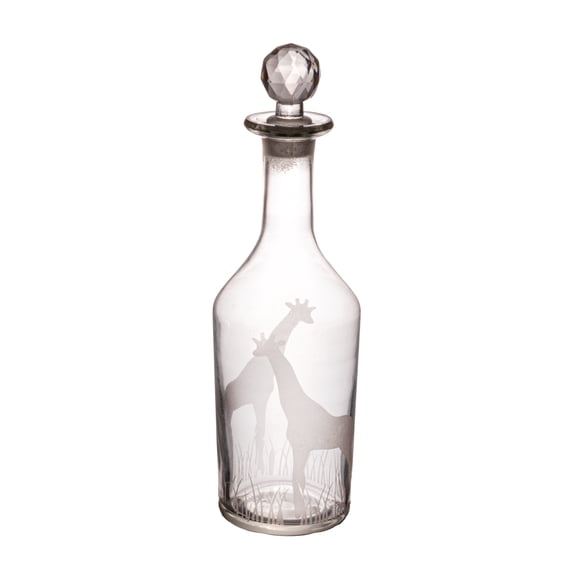 Creative Co-Op 20-Ounce Etched Glass Decanter with Giraffes and Glass Stopper, Clear