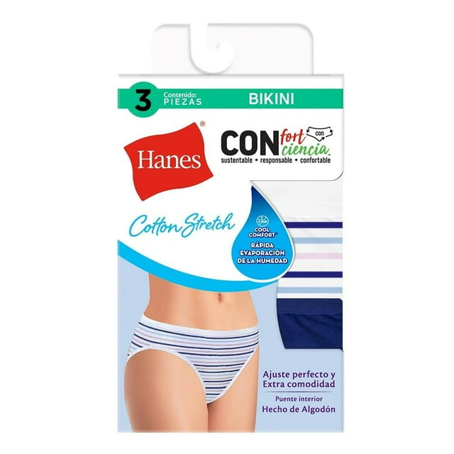 Bikini Hanes Panties para Mujer, Multicolor Cotton Stretch1 Paquete con 3 Piezas Talla 6