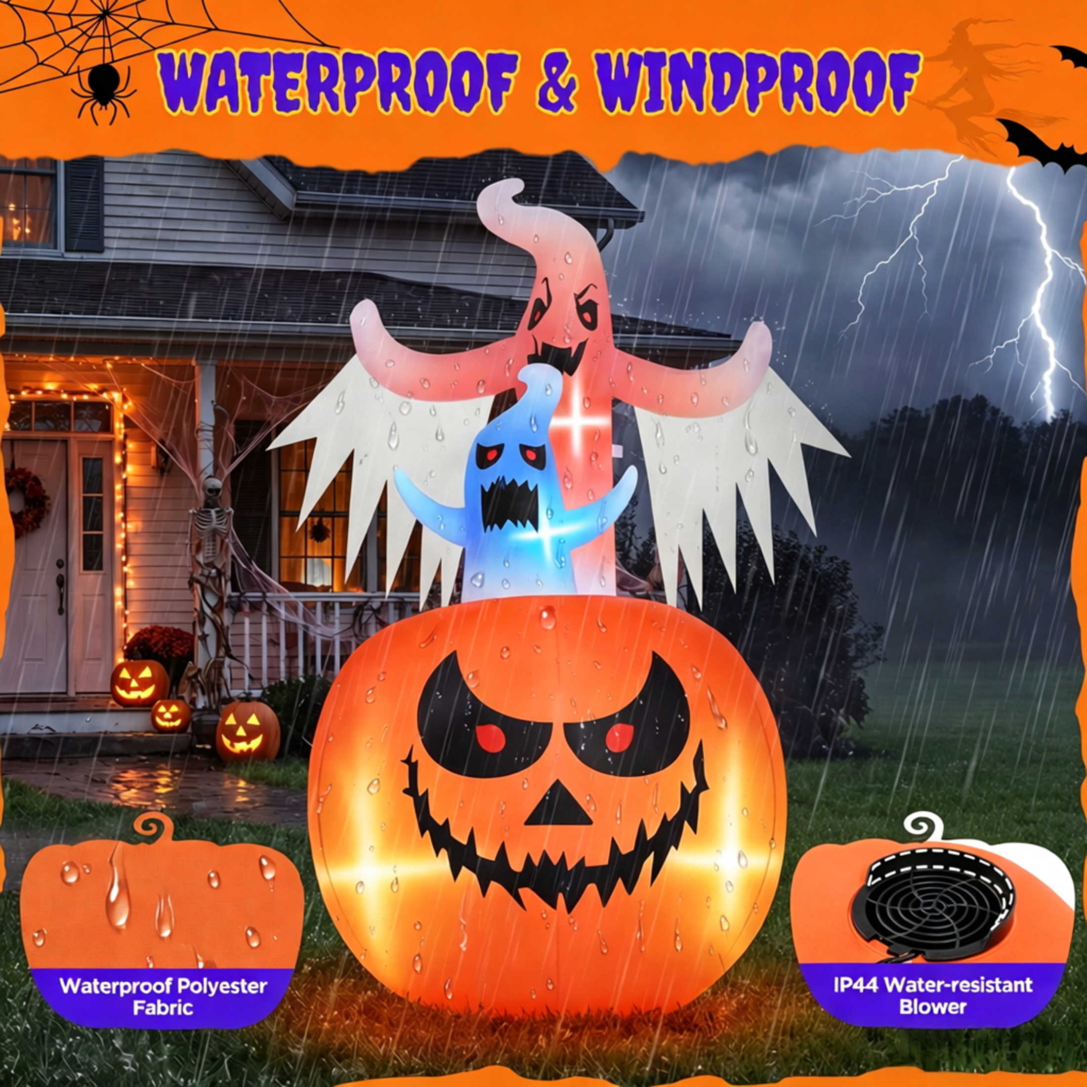 Firstness 6 Ft Halloween Inflatable, Pumpkin Ghost with LED Lights photo 5