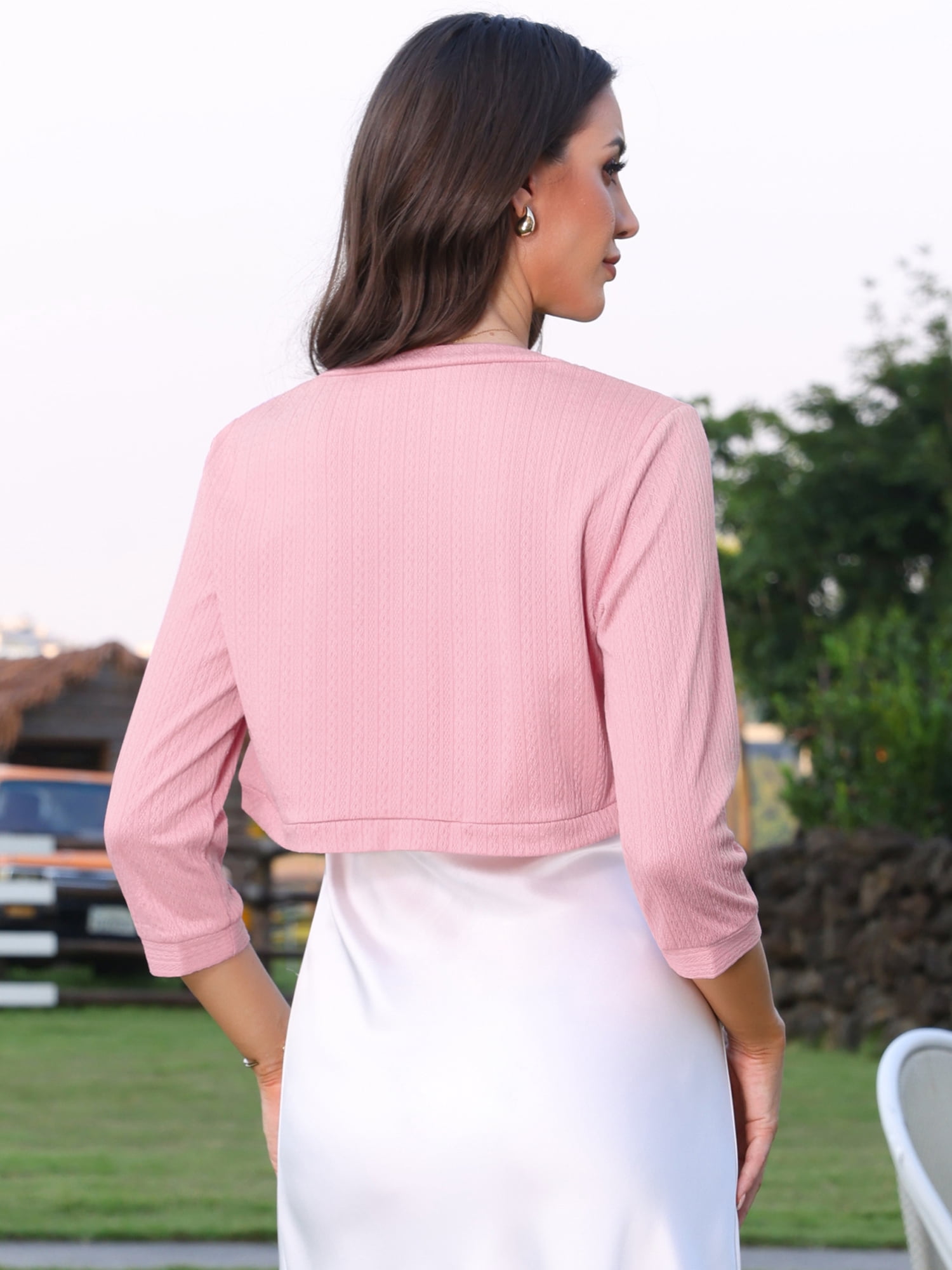 DARING DIVA Women's 3/4 Sleeve Cropped Open Front Cardigan Sweaters L Pink