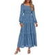 thumbnail image 1 of Vestido PRETTYGARDEN 2025 Floral de Manga Larga con Fruncido Azul Talla L, 1 of 8