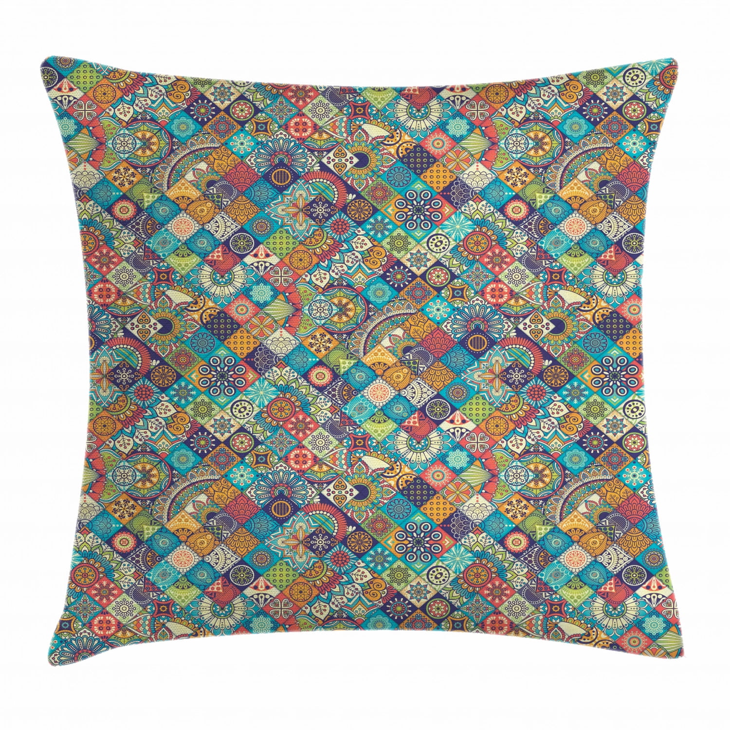 Moroccan Throw Pillow Cushion Cover, Ethnic Floral Abstract Ornate